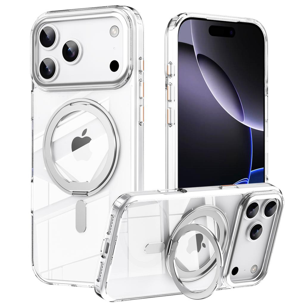 360° Rotating Stand Magnetic Orange Case for IPhone 17 Pro Max 17Air 17Pro Luxury Metal Button Folding Bracket Shockproof Cover