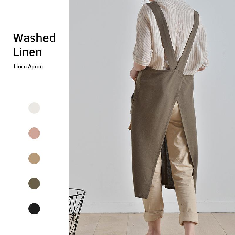 Хлопковый льняной кухонный фартук с карманами для повара, садоводства, работы с крестообразной спиной, для женщин и мужчин, с большим передником, для выпечки, кулинарии