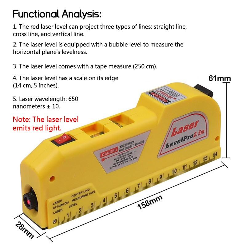 Многоцелевой лазерный измерительный уровень Многофункциональный лазерный уровень Лазерный измерительный горизонтальная линейка Измерительные стандартные метрические линейки