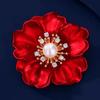 High-End Women's Red Peony Pearl Brooch Corsage for Suits and Coats