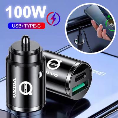 100 Вт USB+Type C Автомобильное зарядное устройство Быстрая зарядка Мини-зарядное устройство с кольцом для Volvo R Design Xc60 V60 S60 V40 V50 S40 S80 C30 Xc40 Xc70
