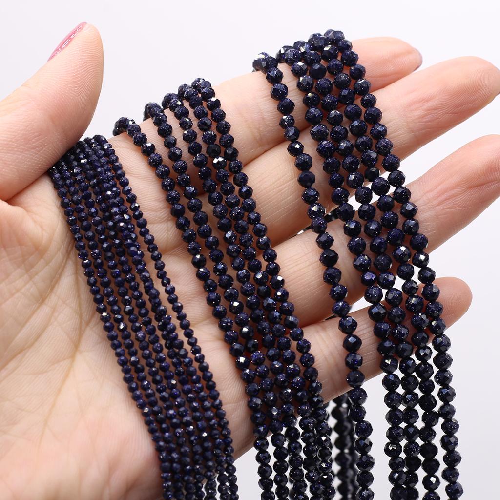 Natural Stone Beads Blue Sand Round Faceted Beads Charms For Jewelry Making DIY Necklace Bracelet Earrings Accessory