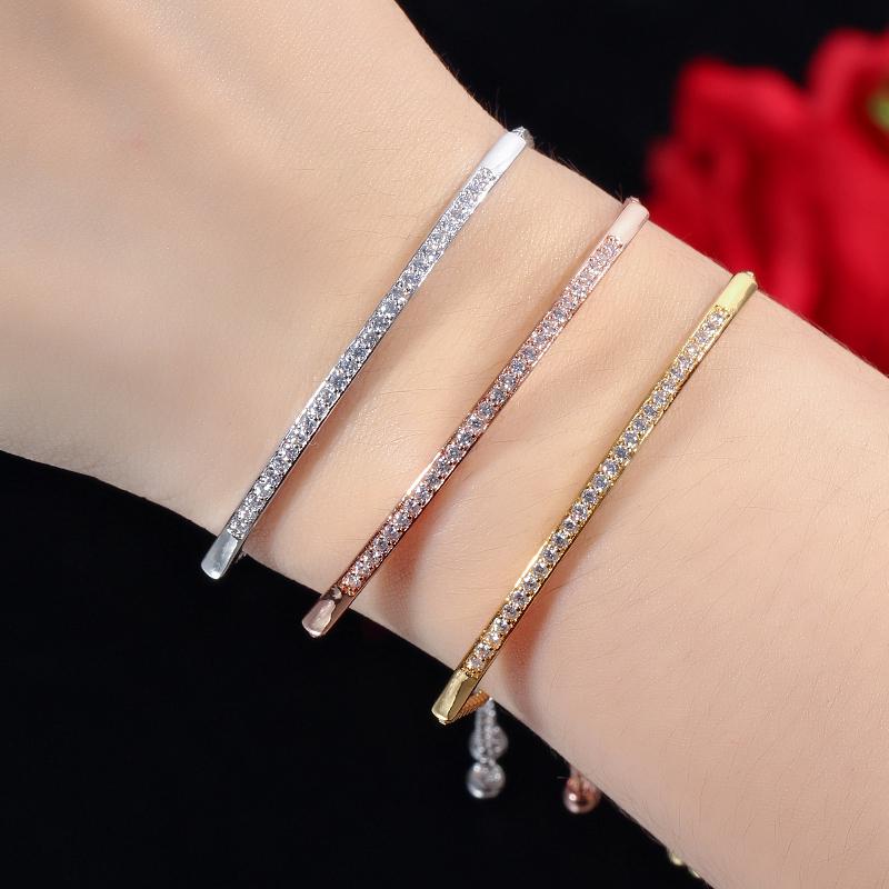 Регулируемый браслет с цирконами для женщин Captivate Bar Slider Brilliant CZ Rose Gold Jewelry Pulseira