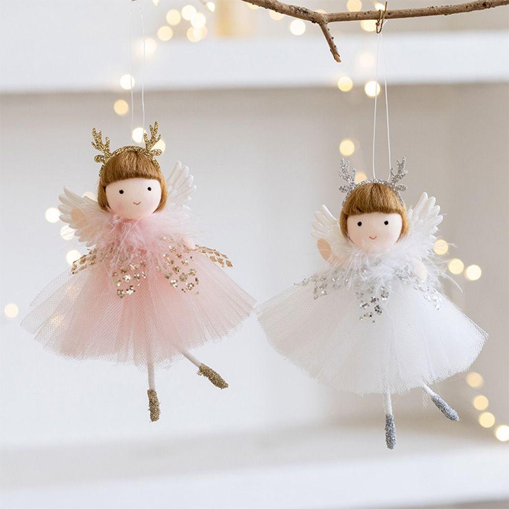 Creative Pink White Christmas Hanging Decorations Embellishment Party Supplies Xmas Tree Ornaments Gifts Toys Angel Girl Doll