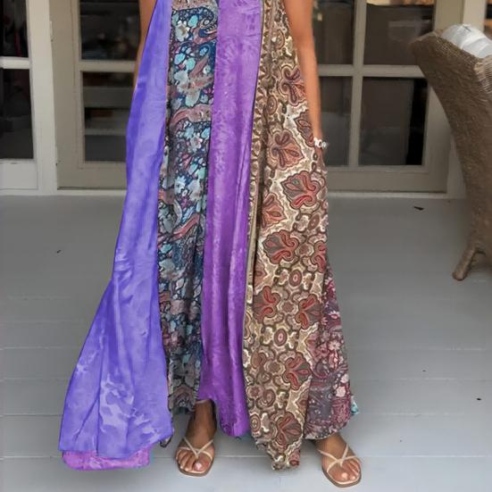 Летнее платье-комбинация с открытой спиной и без рукавов, свободный размер, трапециевидной формы, соответствующего цвета, плюс богемный принт, V-образный вырез, отпуск