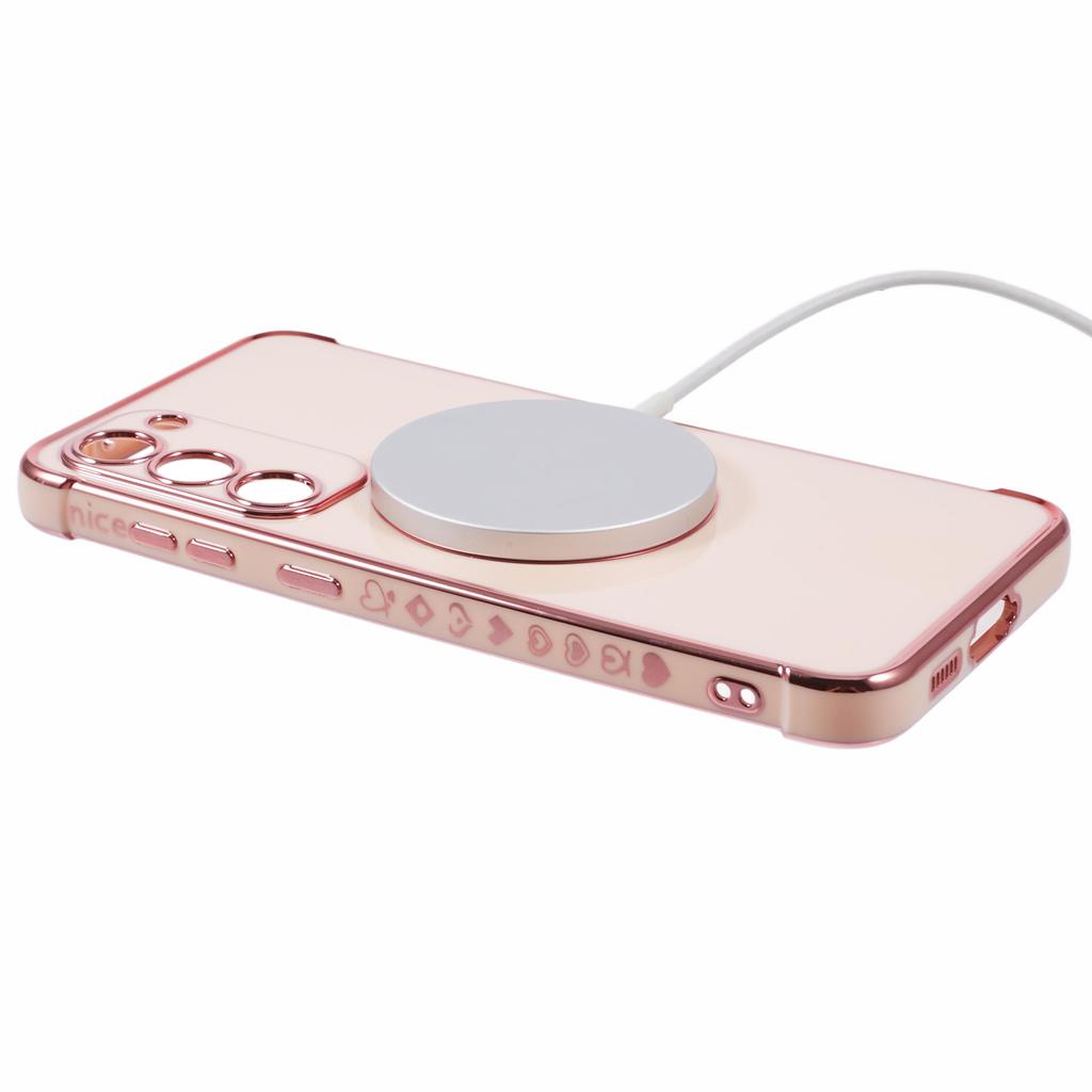 For Samsung Galaxy S23 Case Compatible with MagSafe Electroplated TPU Phone Cover Hollow Love Hearts