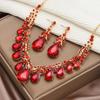 3PC Women's Fashion Trendy Charm Crystal Water Drop Necklace Earrings Zircon Set Wedding Banquet Party Holiday Gift