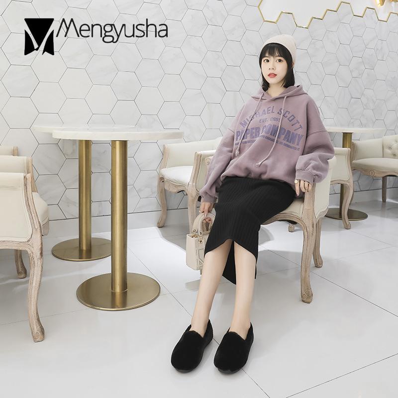 Модные короткие хлопковые туфли женские лоферы из кроличьего меха с круглым носком классические мокасины без застежек криперы уютные теплые туфли на плоской подошве woman2024