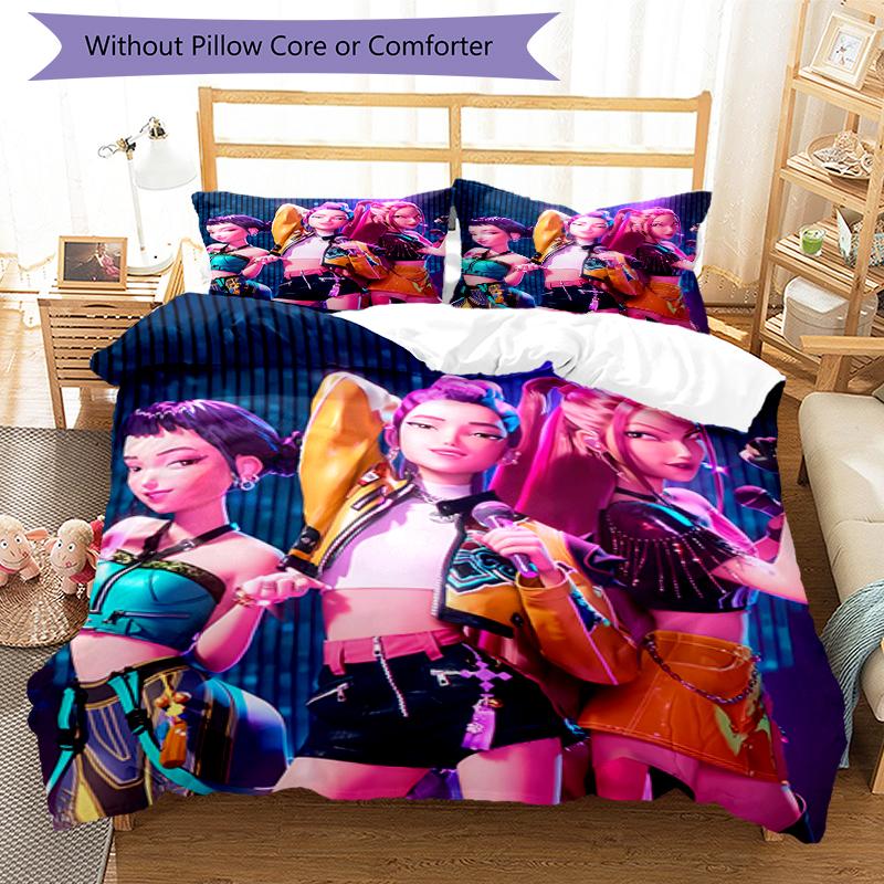 3pcs Kpop Hunter5 pattern bedding set duvet cover set includes duvet cover &pillowcases, perfect all season bedroom decoration & gift