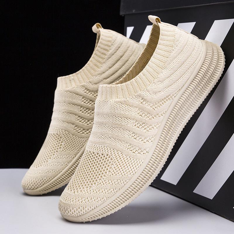 Flying woven mesh shoes spring and summer new shallow mouth light lazy fashion simple breathable comfortable men's shoes