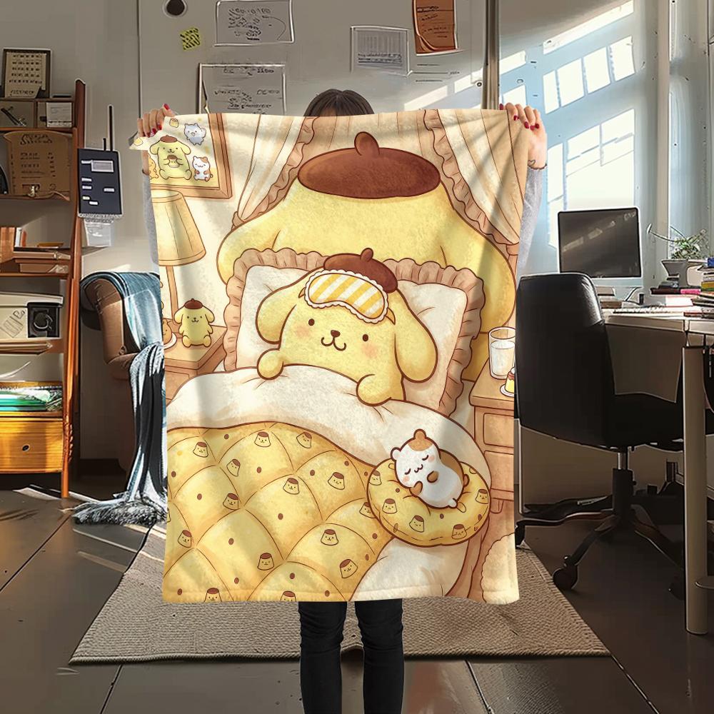 1 шт. Фланелевое одеяло с принтом Pompompurin, Высокое качество, Для всех сезонов, Декор для дома, Тепло и уют, Идеально для Рождественских подарков