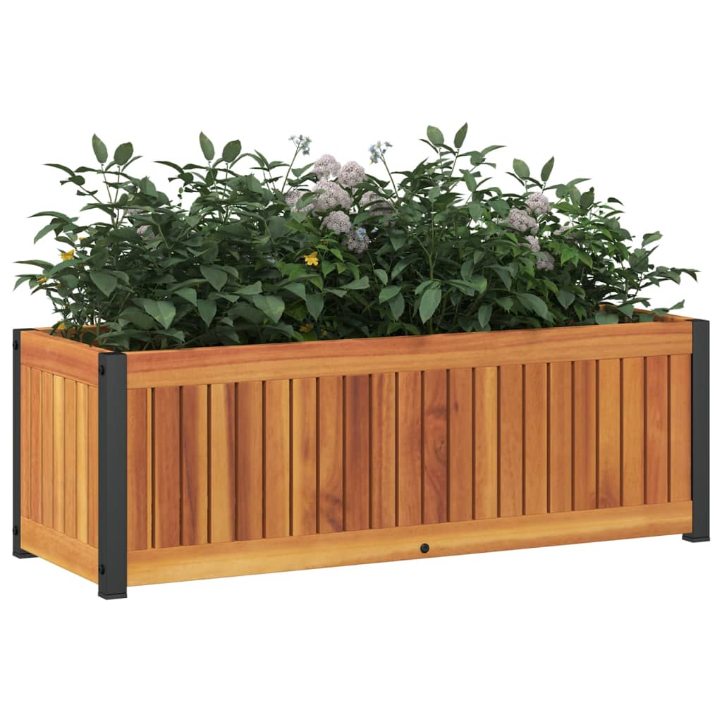 Vidaxl Donica Ogrodowa, 80X30X27,5 Cm, Lite Drewno Akacjowe I Stal