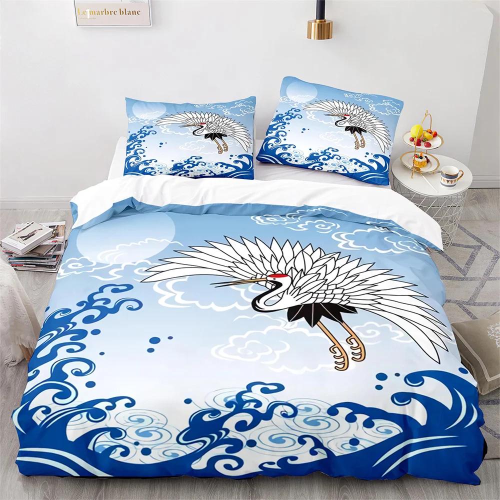 Комплект постельного белья в японском стиле Ukiyo-e из полиэстера с изображением цветущей вишни и снежных гор, пододеяльник King Queen Full Size