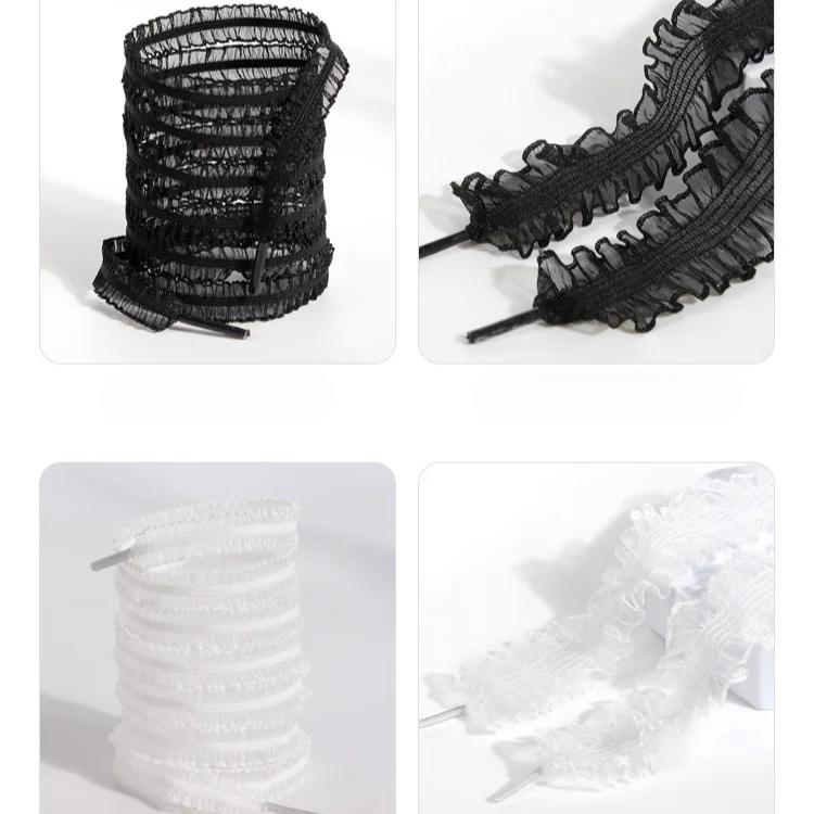 1 Pairs Elastic Lace Shoelaces with Ruffled Trim -Fairy Wind Shoelaces with Wooden Ear Edge