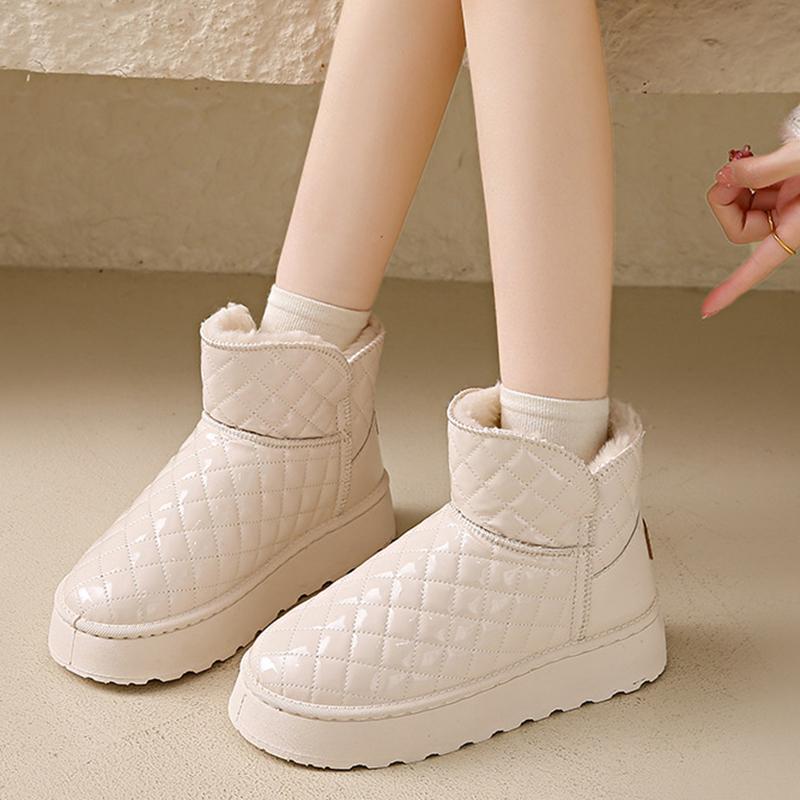 Осенние и зимние зимние ботинки на толстой подошве для женщин, с меховой вставкой, водонепроницаемые и плюшевые, утолщенные, теплые, из кожи и хлопка