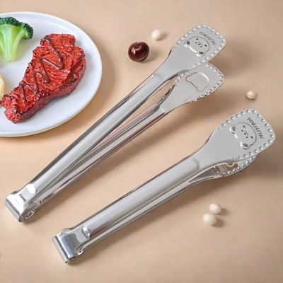 Нескользящие щипцы для барбекю с милым узором маленького медвежонка, пищевой зажим из нержавеющей стали 304, щипцы для салата, хлеба, стейка, кухонные принадлежности