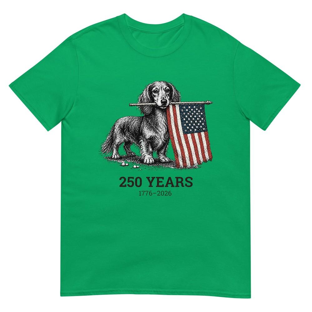 Cute Long Haired Dachshund American Flag 250 Years 17762026 TShirt