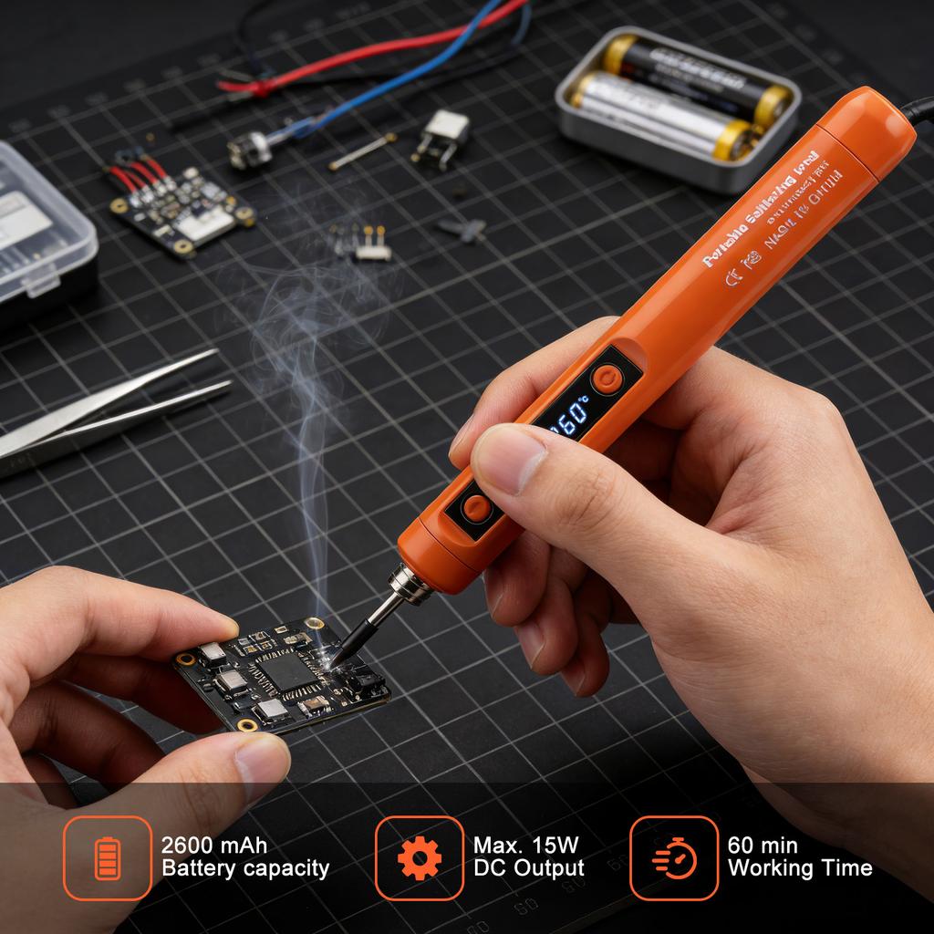 Портативный цифровой набор паяльника 5 В/15 Вт USB Быстрый нагрев 180-450°C Регулируемая температура с насадками для ремонта плат