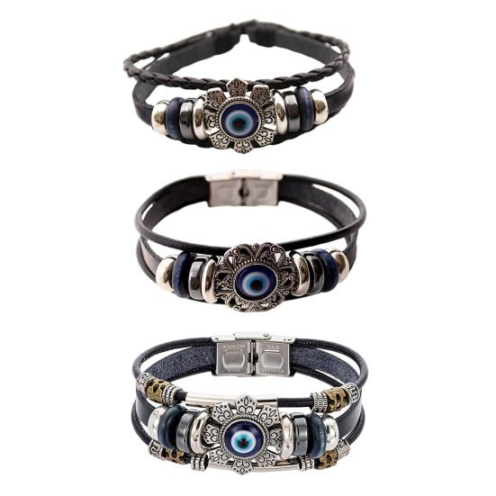 Faux Leather Bracelet Bohemian Multilayer Beads Vintage Geometric Decorative Gift Men Women Turkish Evil