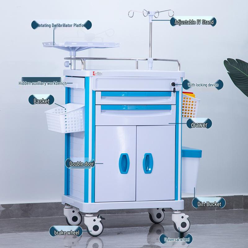 ABS Anesthesia & Infusion Multifunctional Rescue Trolley with Single/Double Door and Five Drawers