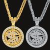 Men Hip Hop Rotating Dollar Pendant Long Necklace Rhinestone Jewelry Accessories