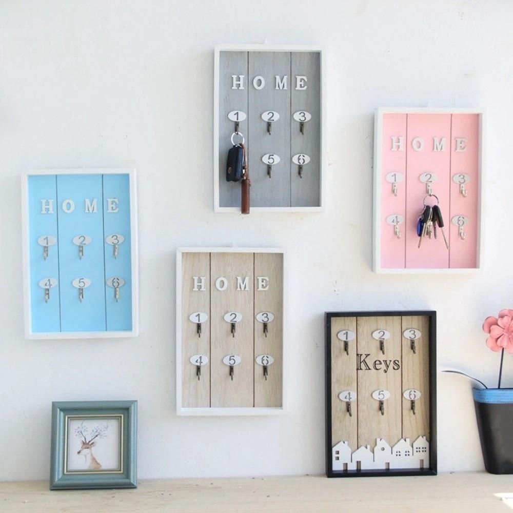 Modern Rustic Wooden Key Holder Vintage Decorative Cabinet Key Rack Square Wall Mount Key Storage Shelves Living Room