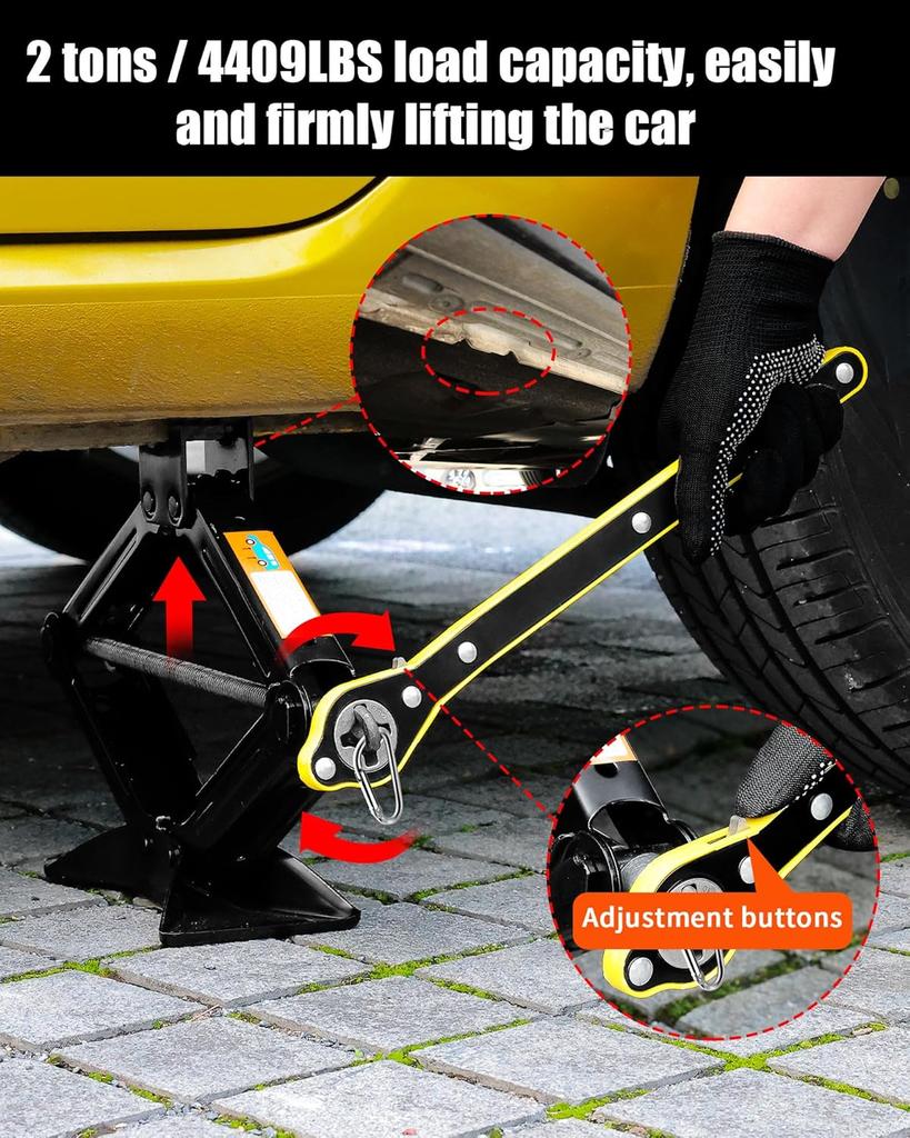 Ножничный домкрат 1,5 тонны с инструментом для колесных гаек, трещоточным ключом и манометром для шин для аварийного комплекта