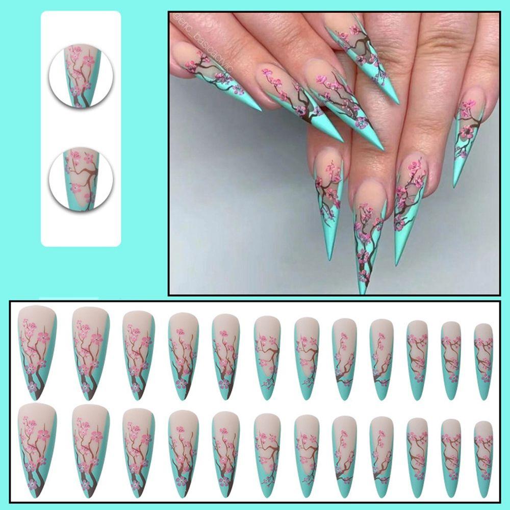 Artificial Nail Tips Manicure Tool Wearable Almond Fake Nails Plum Blossom Stiletto False Nails