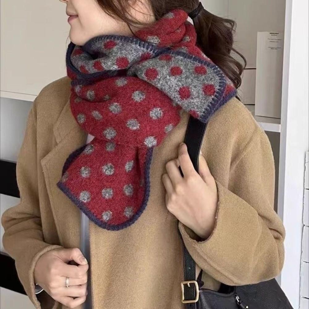 Keep Warm Double-Sided Scarf Korean Style Knitted Scarfves Vintage Polka Dot Scarf Winter