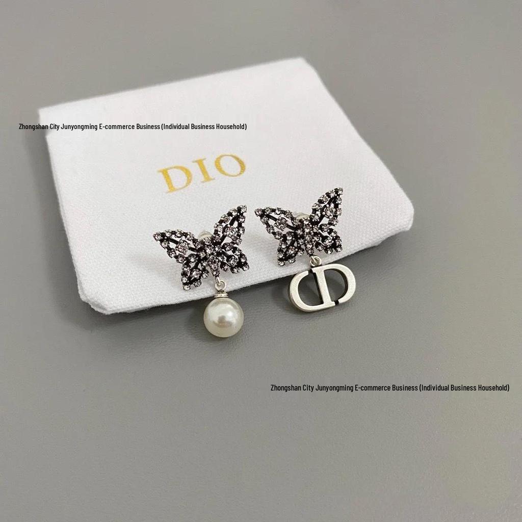 Черно-золотые серьги-гвоздики CD с кисточками, бриллиантами, жемчугом и бабочками - Женская высококлассная мода