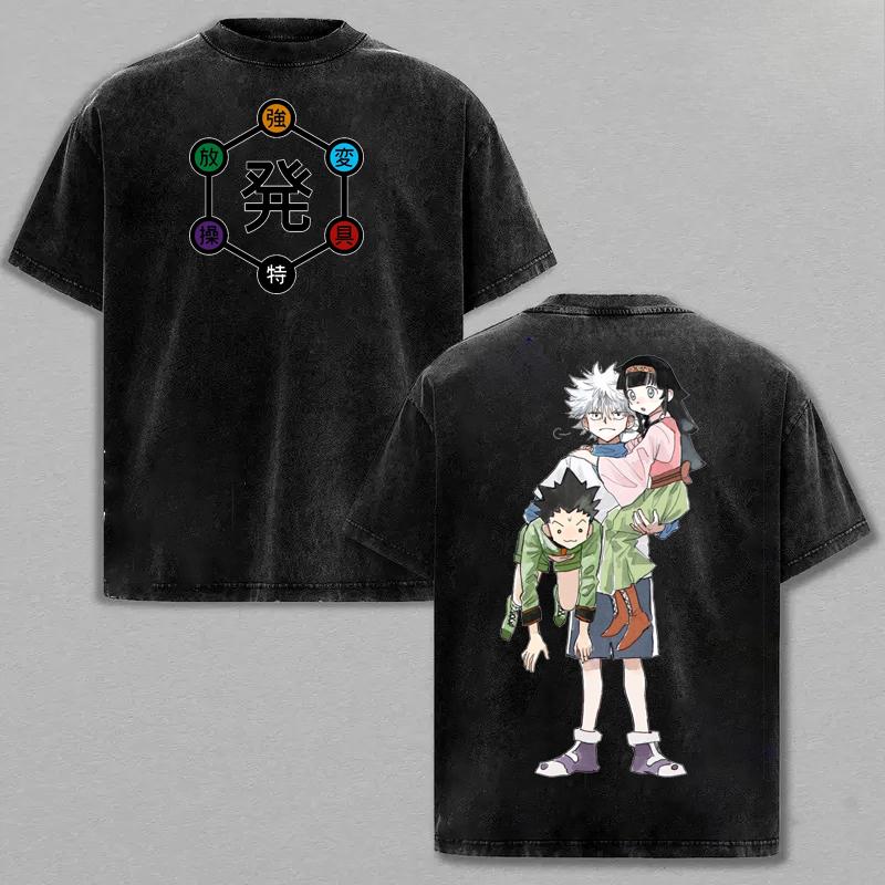 Hunter X Hunter Killua Zoldyck Anime Washed Cotton T Shirt Tees Short Sleeve Men Women Streetwear Casual Tops Unisex Tshirt