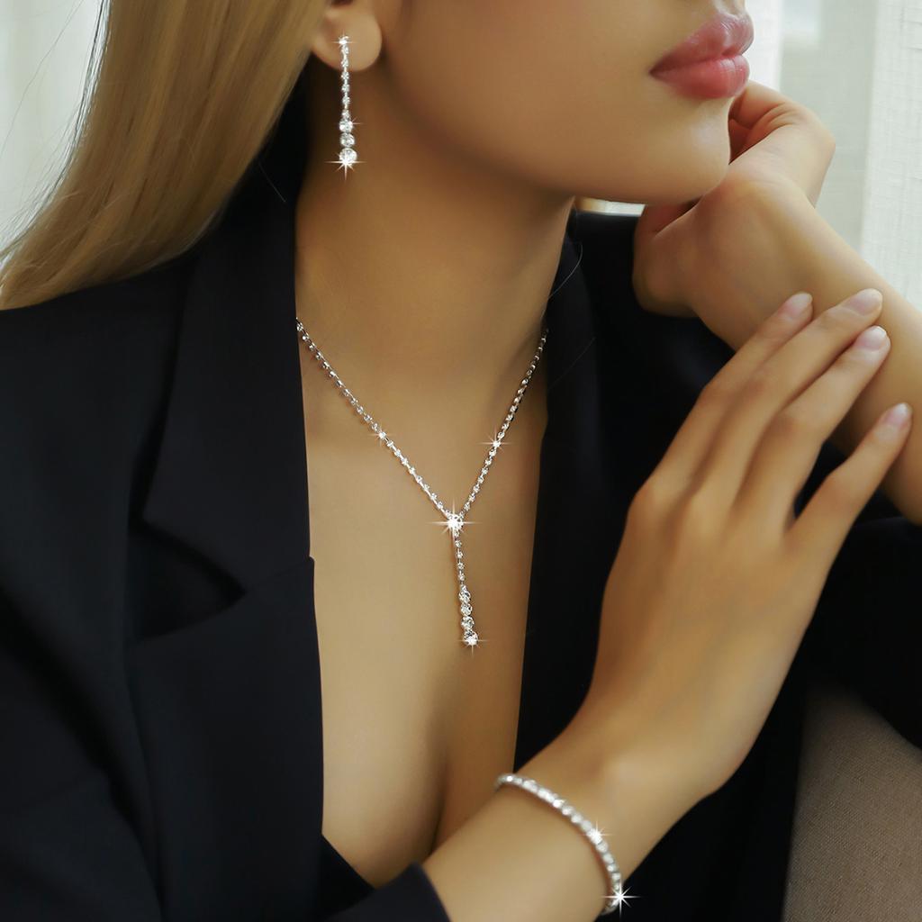 4PC Women's Fashion Copper Claw Chain Minimalist Necklace Earrings Bracelet Zircon Set Party Festival Gift