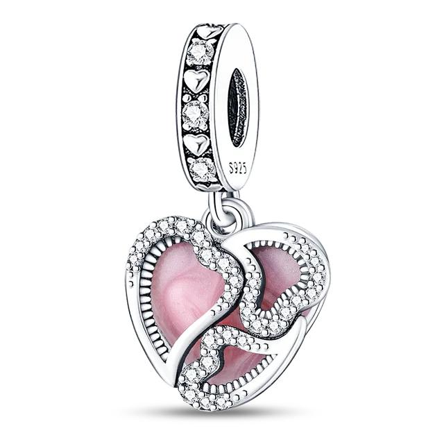 Розовый Шарм 100% Стерлингового Серебра 925 Пробы Сердце Любовь Милые Животные Коала Подвески Браслет DIY Изготовление Ювелирных Изделий