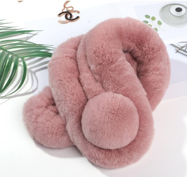 Real Rabbit Fur Scarf, Thickened Rex Rabbit Hair Big Ball Three-tube Japanese Scarf for Men and Women In Autumn and Winter, Keeping Women's Neck Warm