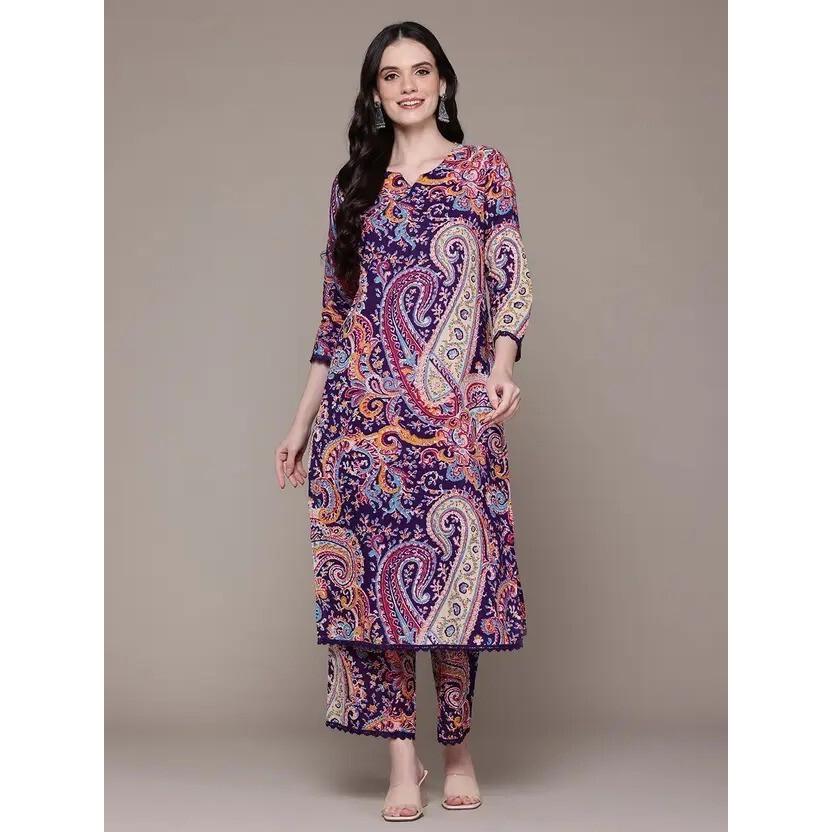 Женский дизайнерский топ туника курта брюки комплект индийская праздничная одежда чистый хлопок курти 2368