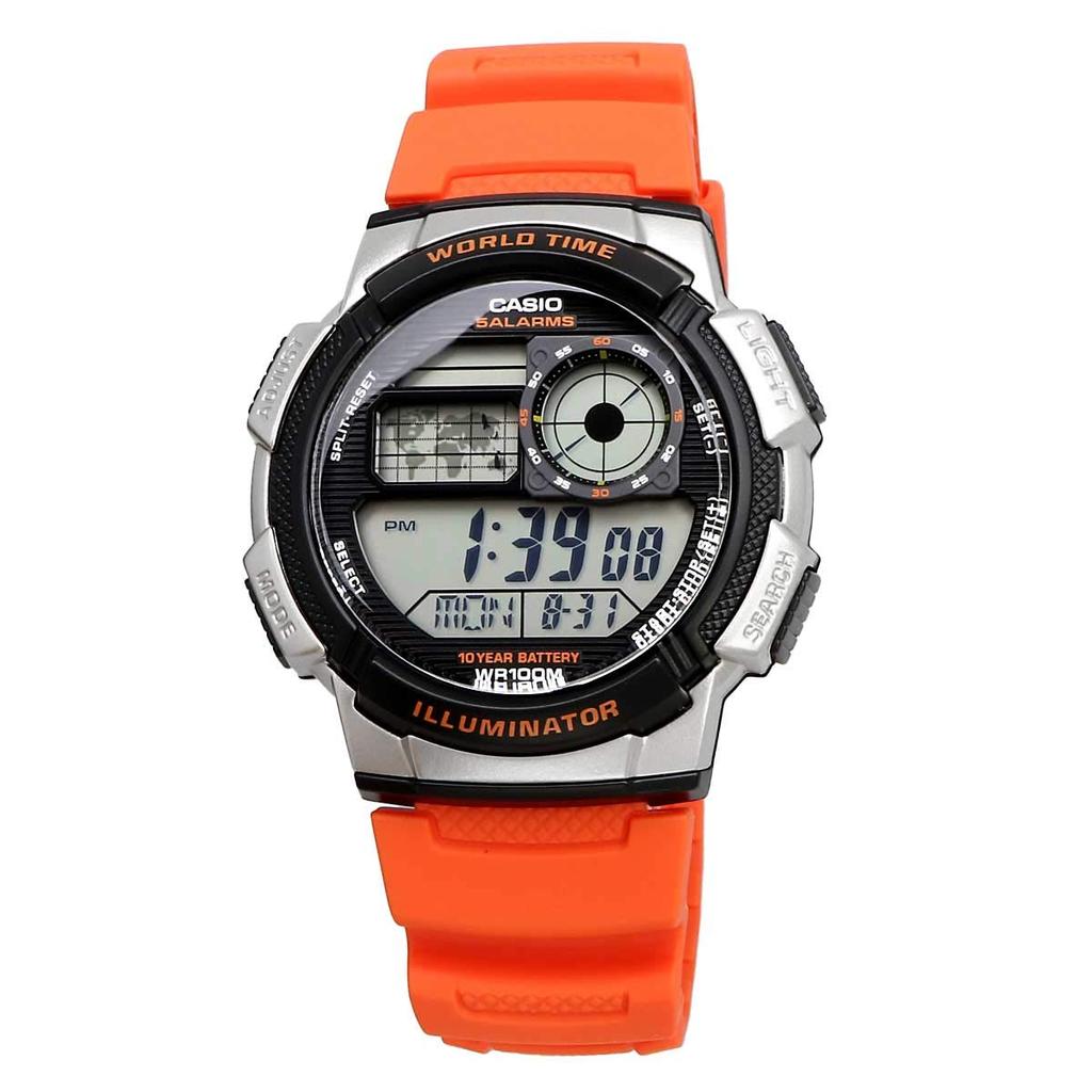 Casio Мировое время Цифровые мужские часы AE-1000W-4BV Оранжевый x Серебристый (Импортный)