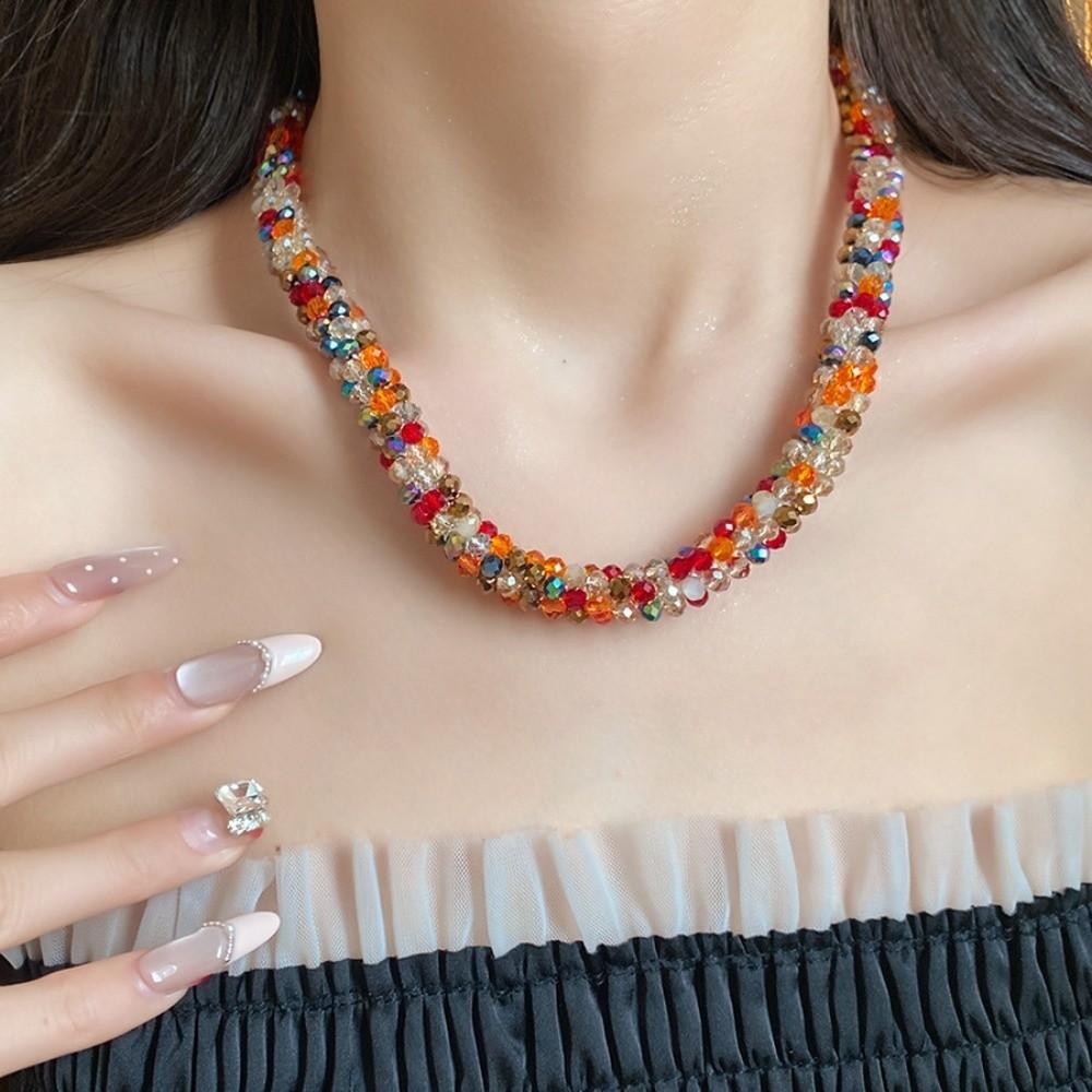 Colored Glass Bead Vintage Ethnic Glass Necklace Neck Jewelry Retro Lovers Choker Holiday