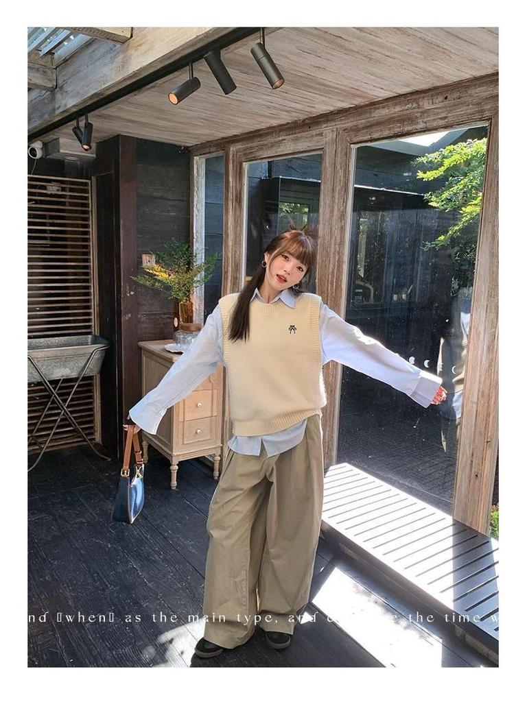 Женский вязаный жилет-свитер - Весна/Осень 2024 Маленький Без рукавов Многослойный топ