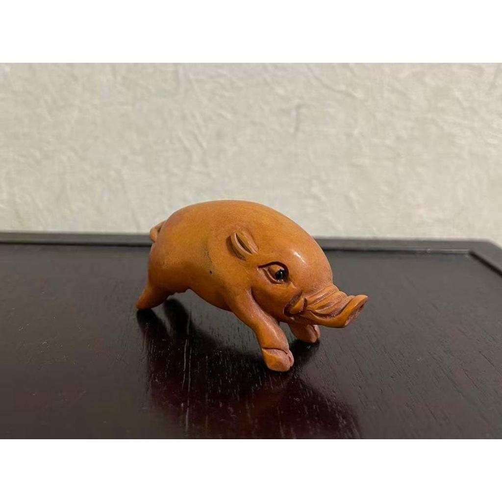 Used Netsuke boar carving zodiac wood carving