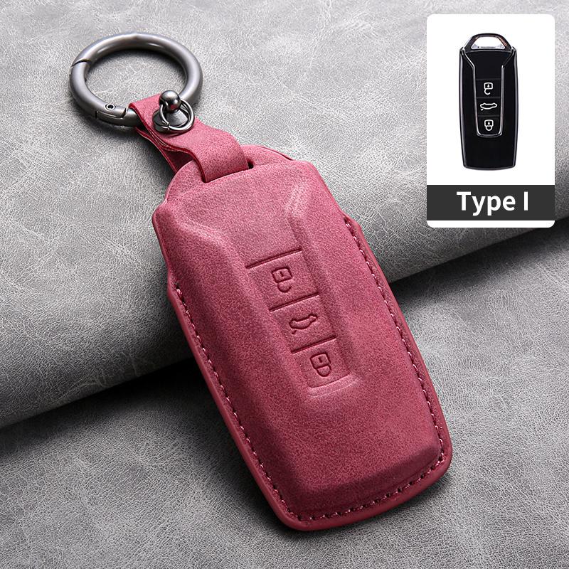 For VW Suede Leather Car Key Case Protector Shell Fob for for VW Volkswagen Touareg 2019 2020 2021 2022 2023 Auto Keychain Acc