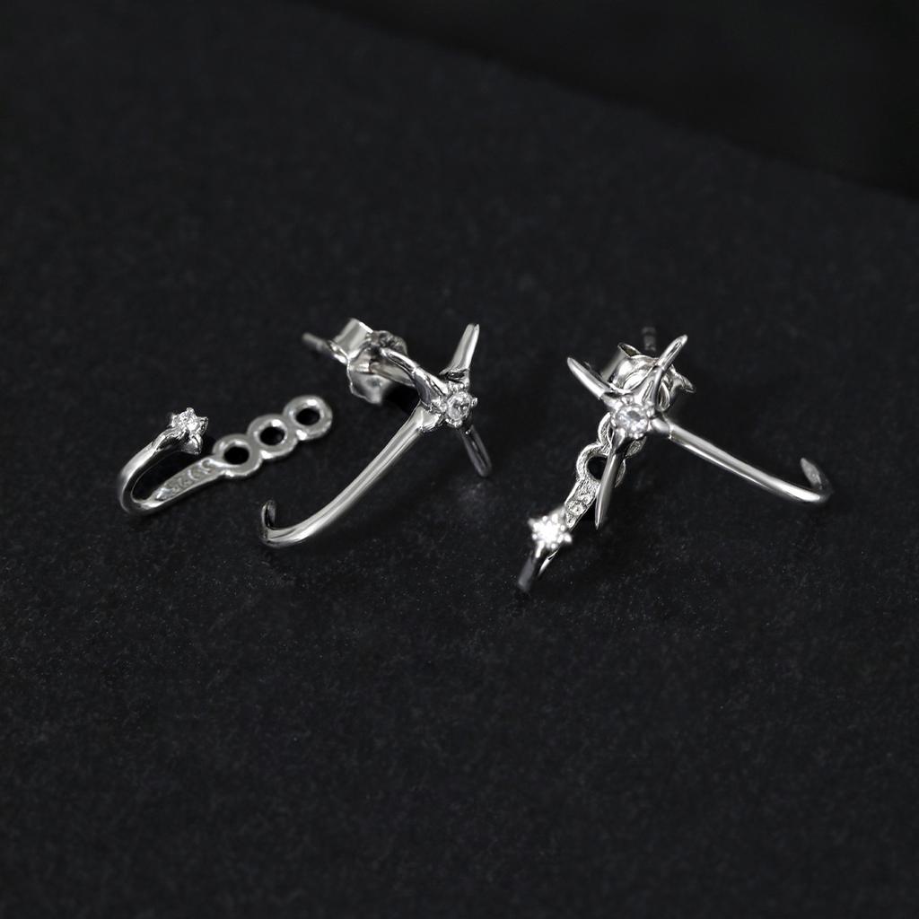 925 Silver Hypoallergenic Star Cross Earrings Fashion Unique Design Gothic Style New Trendy Versatile Earrings Jewelry for Women