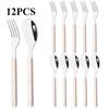 6/12 шт. Ложка Вилка Бежевый Серебристый Акриловая Ручка Столовые Приборы Зеркальный Набор Столовых Приборов Нержавеющая Сталь Западный Дом Кухня Набор Посуды для Ужина