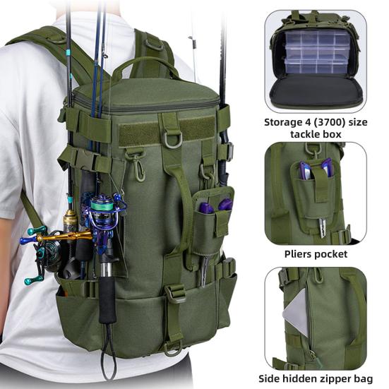 Рыболовный рюкзак с держателем для удилища, большой вместимости, водонепроницаемая ткань Оксфорд, для активного отдыха, кемпинга