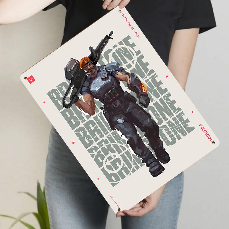Металлическое настенное искусство с персонажем Brimstone из Valorant, декор для игровой комнаты на тему Hellfire