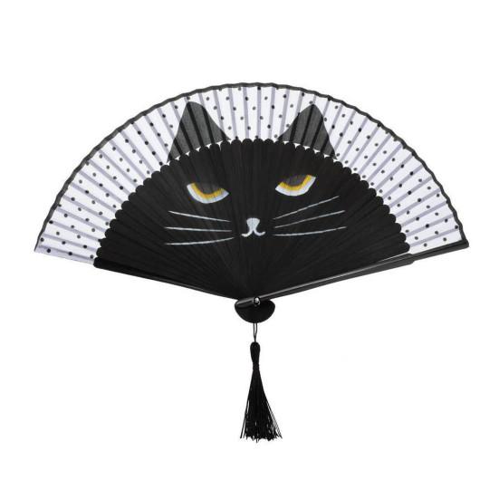 Мультяшный кот складной веер в японском стиле деревянный ручной веер
