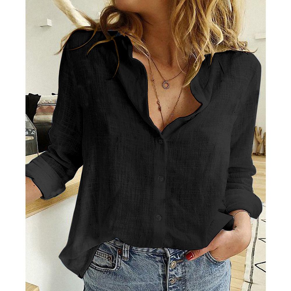 1116 Spring and Autumn Europe, America, Women's Casual Loose Long Sleeve Linen Shirt Large Size Women's Clothing Korean Style