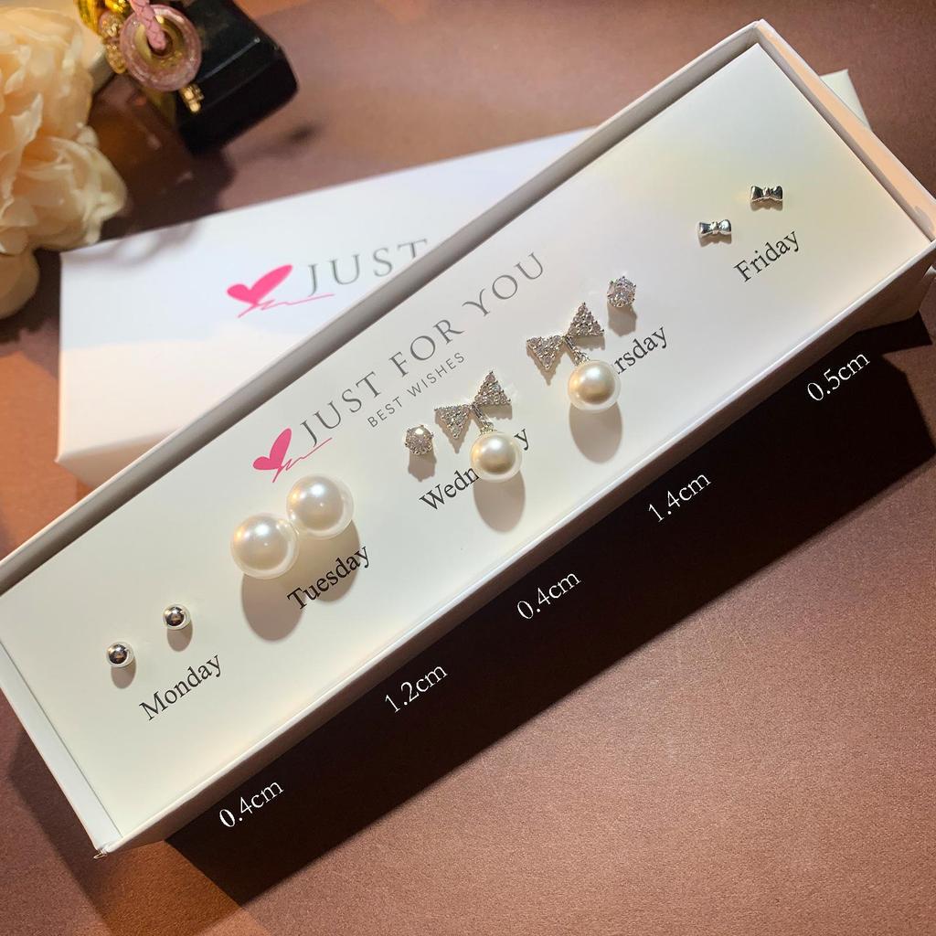 Набор серег-пуссетов в форме сердца с цирконом, цветком и жемчугом для женщин