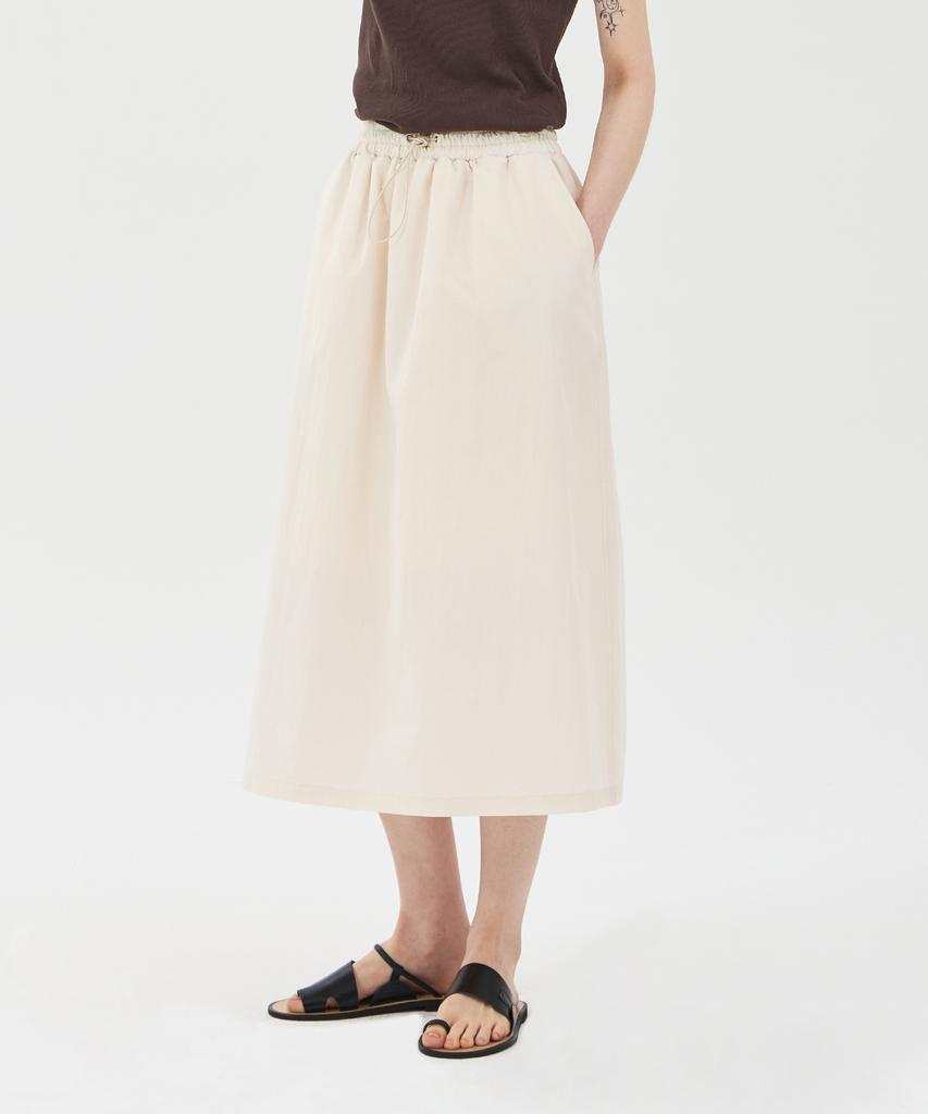 Pin Black Drawstring Elastic Skirt Ivory