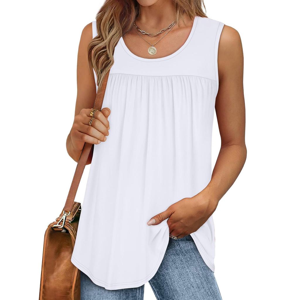 Womens Casual O Neck Loose Solid Color Sleeveless Top T-shirt Summer Tank Tops For Women Tank Camisole Sleeveless Basic Solid Tops