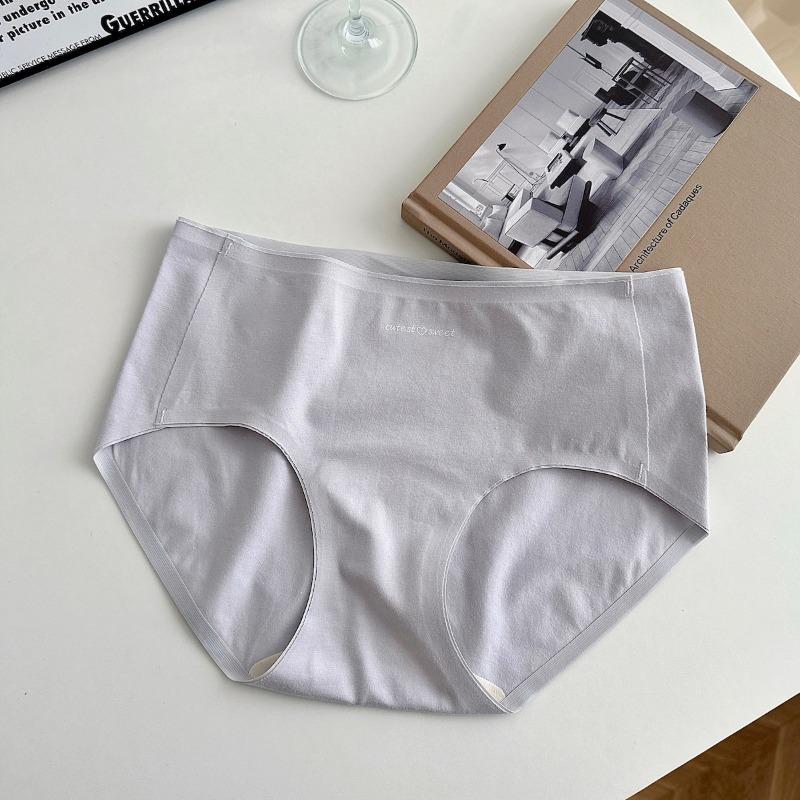 Women Mid Waist Pure Cotton Seamless Antibacterial Breathable Solid Panties